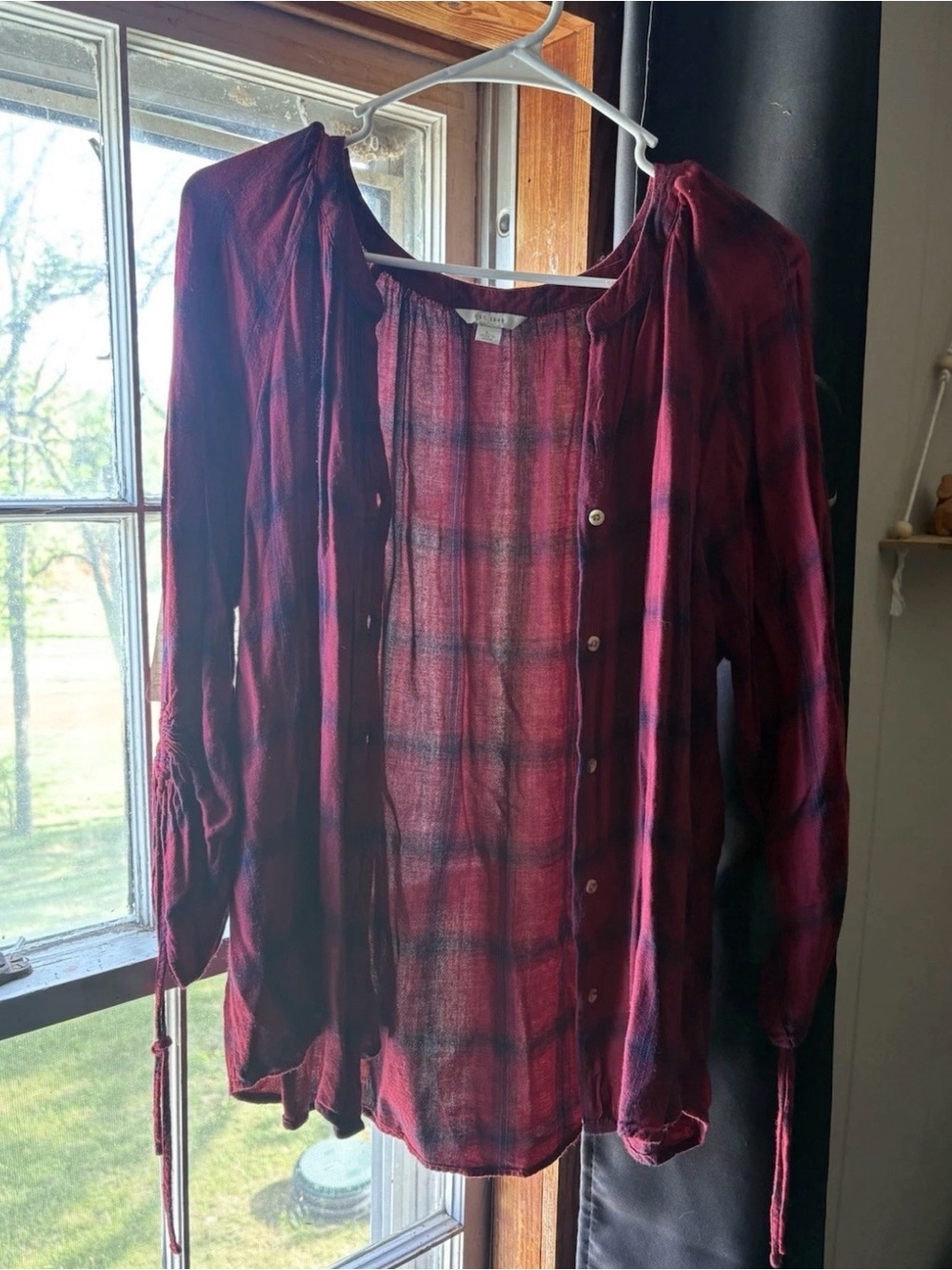 Women's Burgundy Plaid Lightweight Button-Front Top